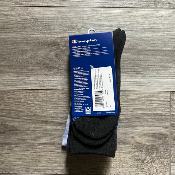 Champion Arch Support Crew Socks 3 Pack Men's 6-12 Black Authentic Active Wear - Picture 4 of 4